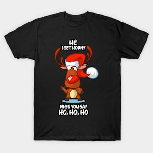 I Get Horny When You Say Ho Ho Ho Reindeer Matching Group Present Xmas Gift T-Shirt